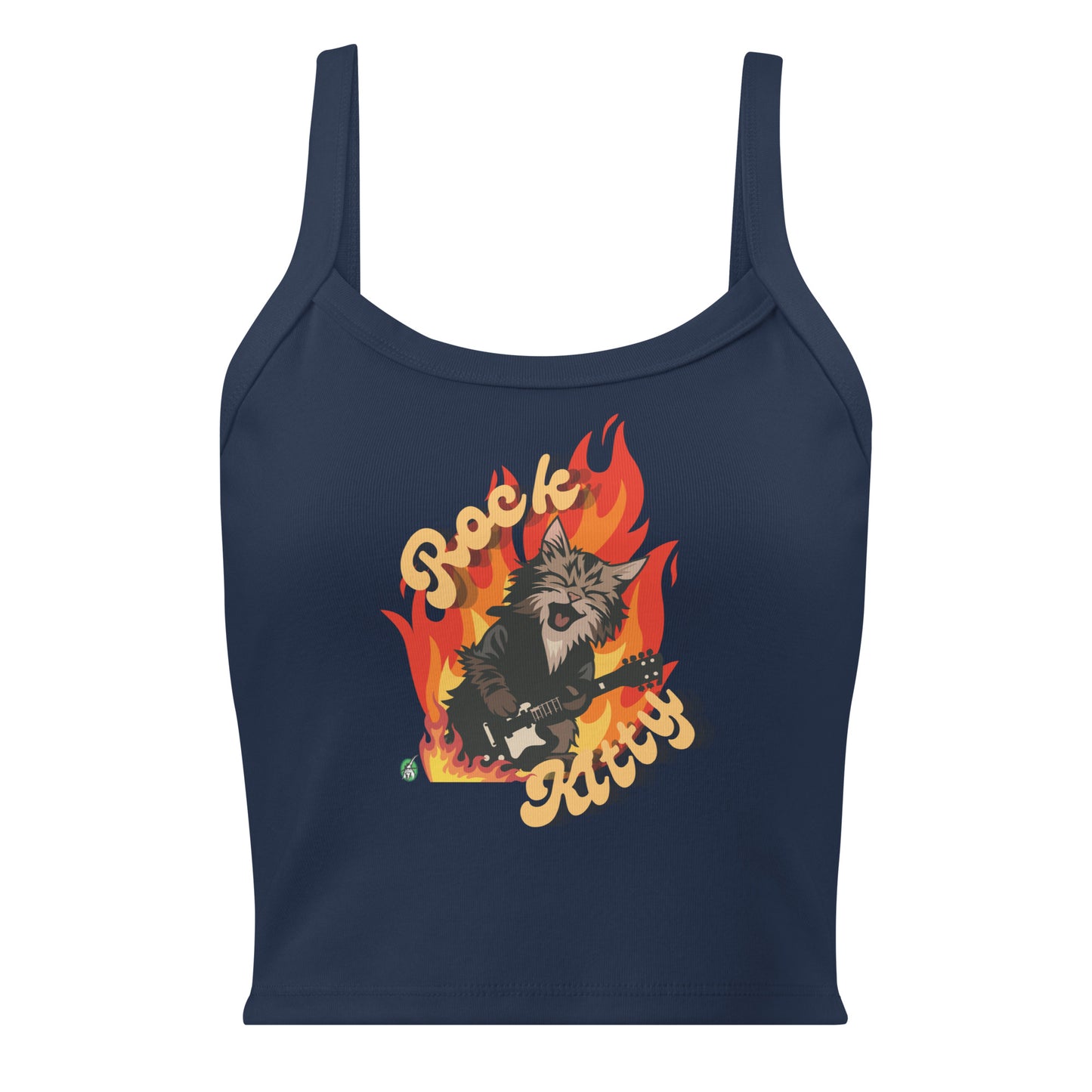 Women's navy tank top with Rock Kitty slogan part of the Festival Outfit Ideas from Wizard Prints Shop