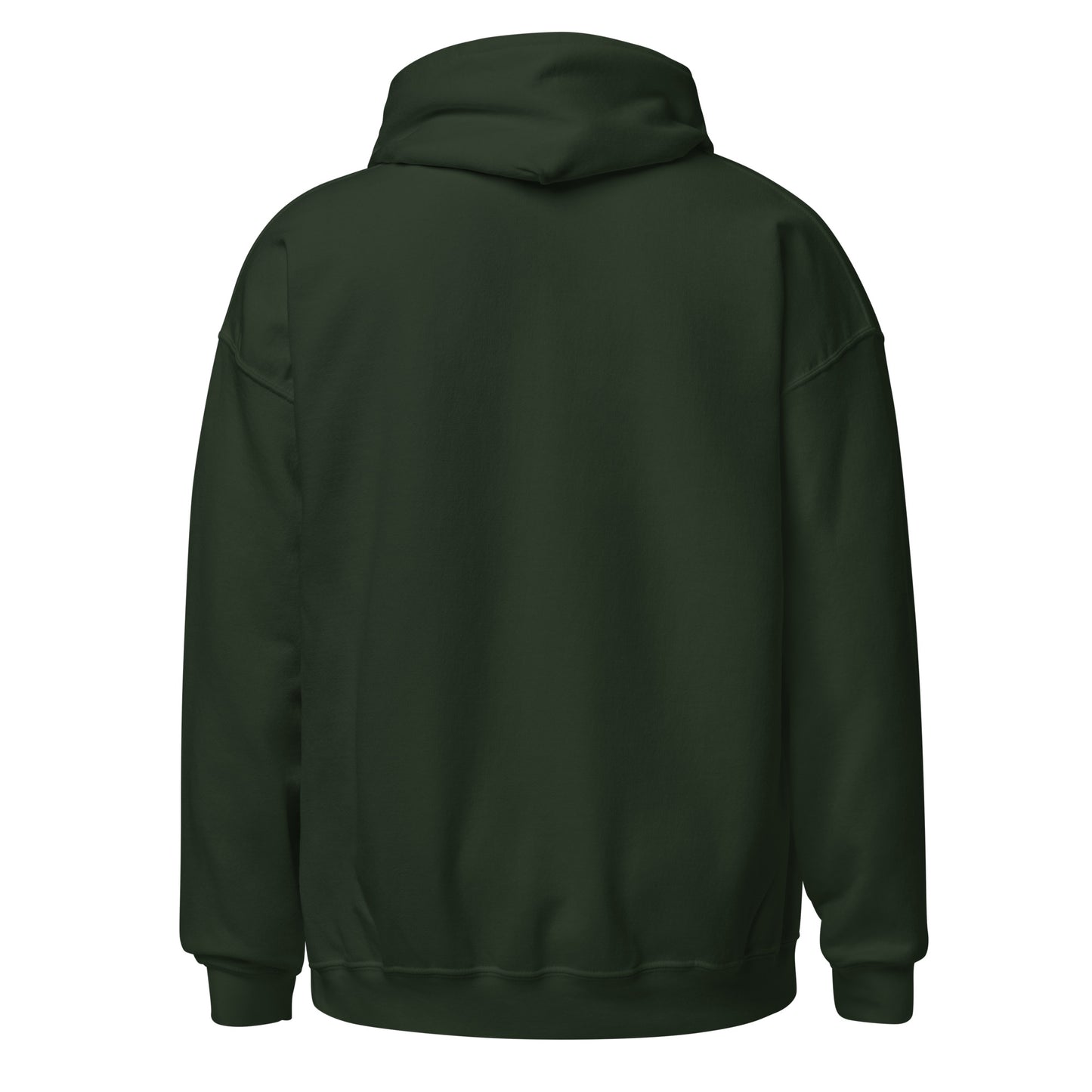 Back view of a men's forest green hoodie by Wizard Prints Shop