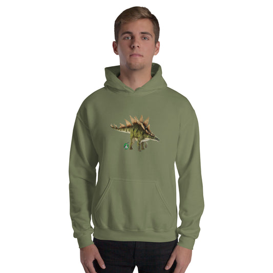Men's military green hoodie with a printed graphic of a life like dinosaur, designed by Wizard Prints