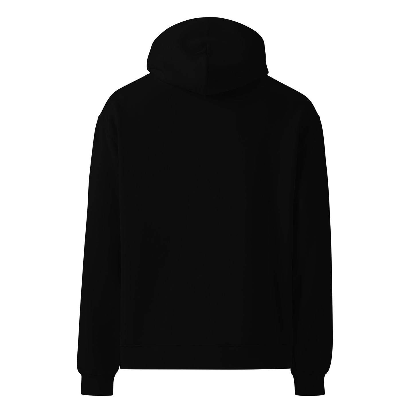 Back view of a unisex black hoodie by Wizard Prints Shop