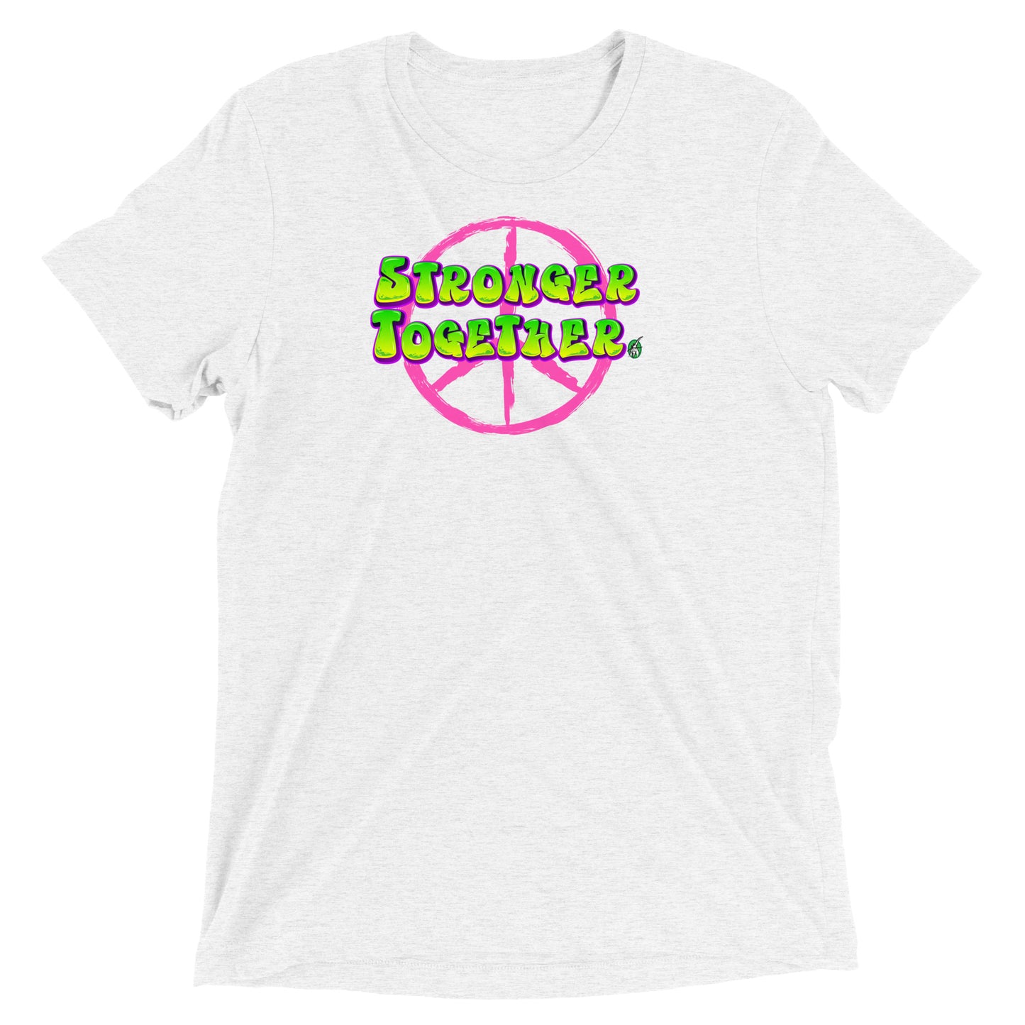 A Wizard Prints women's graphic rebel t-shirt in white with a printed graphic on the front of Stronger-Together graphitti style