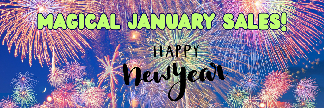 Colourful Fireworks with Magical January Sale and Happy New Year Text