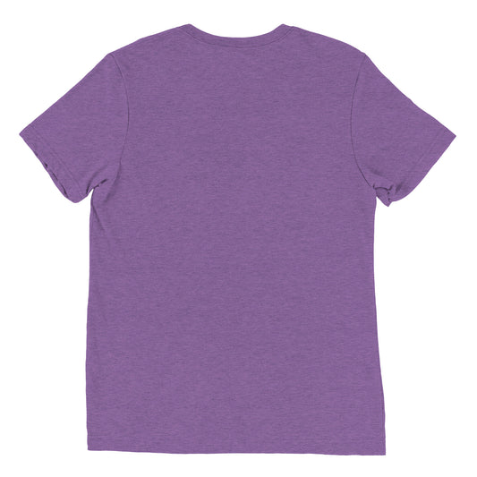 The back view of a men's festival graphic t-shirt in purple from Wizard Prints Shop