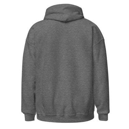 Back view of a men's dark grey hoodie by Wizard Prints Shop