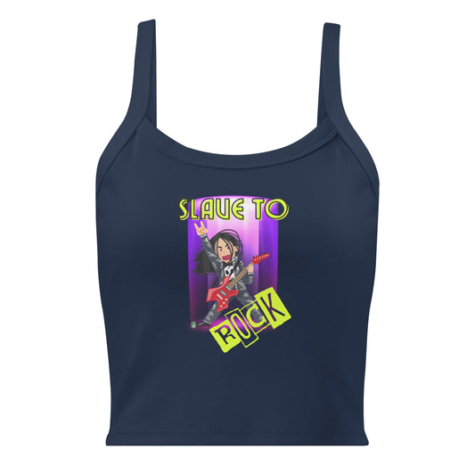 Women's navy graphic tank top with Slave to Rock Festival slogan part of the Festival Outfit Ideas from Wizard Prints Shop