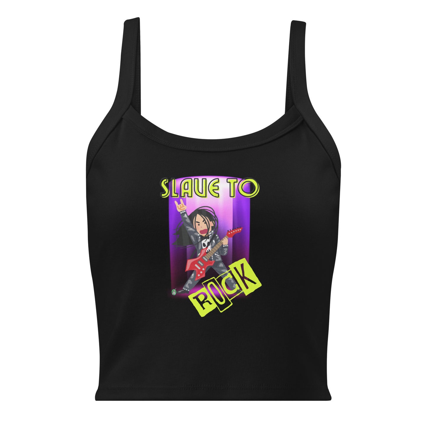 Women's black graphic tank top with Slave to Rock Festival slogan part of the Festival Outfit Ideas from Wizard Prints Shop