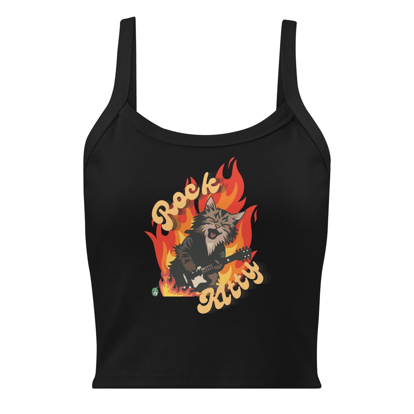 Women's black tank top with Rock Kitty slogan part of the Festival Outfit Ideas from Wizard Prints Shop