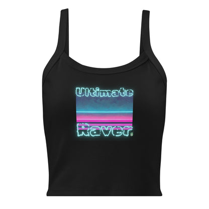 Women's black tank top with Ultimate Raver slogan part of the Festival Outfit Ideas from Wizard Prints Shop