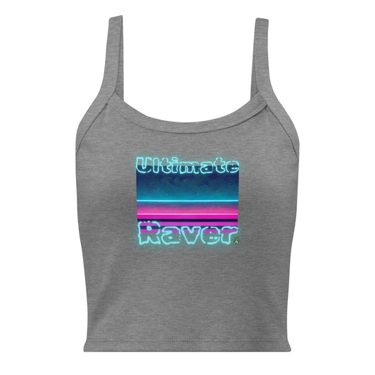 Women's grey tank top with Ultimate Raver slogan part of the Festival Outfit Ideas from Wizard Prints Shop