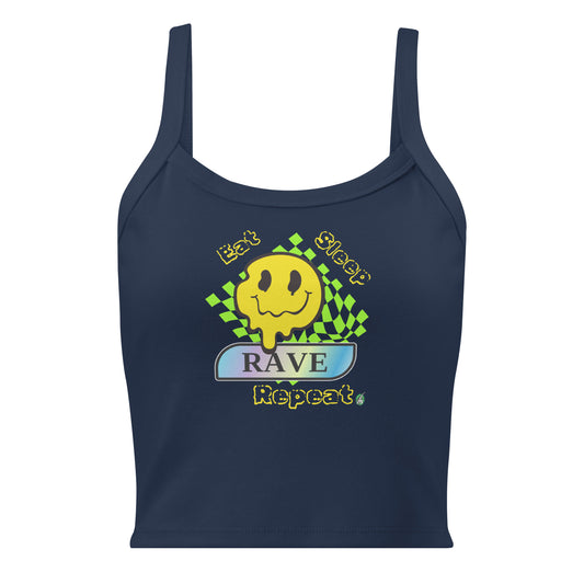Women's navy tank top with Eat Sleep Rave Repeat slogan part of the Festival Outfit Ideas from Wizard Prints Shop
