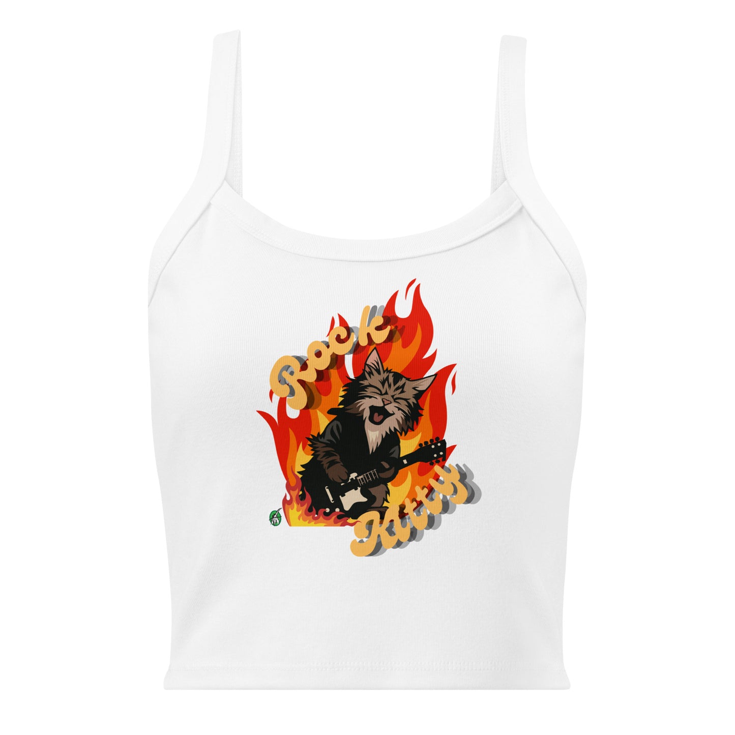 Women's white tank top with Rock Kitty slogan part of the Festival Outfit Ideas from Wizard Prints Shop