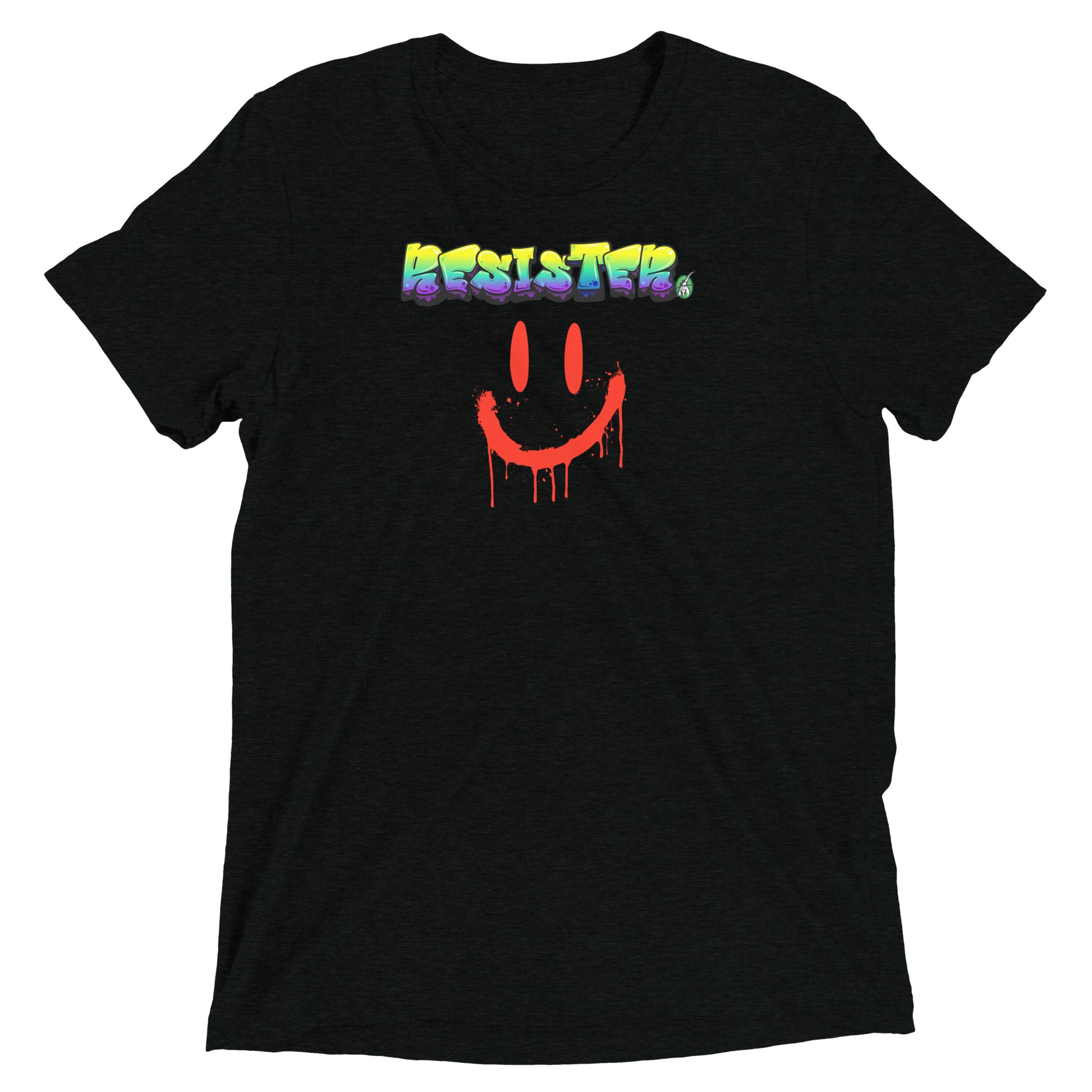 A Wizard Prints graphic rebel t-shirt in black with a printed graphic on the front of Resister graphitti style 