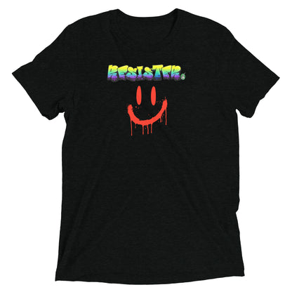 A Wizard Prints graphic rebel t-shirt in black with a printed graphic on the front of Resister graphitti style 
