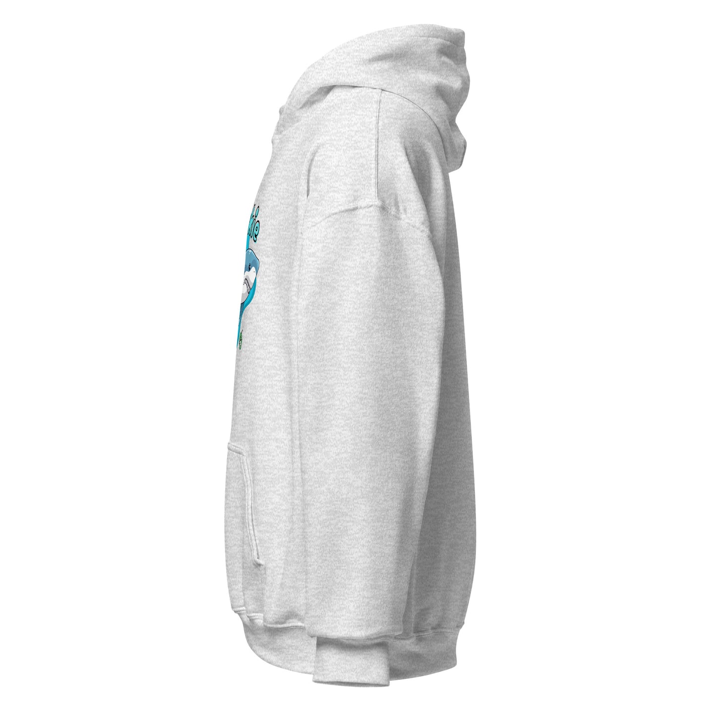 Left side view of a men's ash hoodie by Wizard Prints Shop.