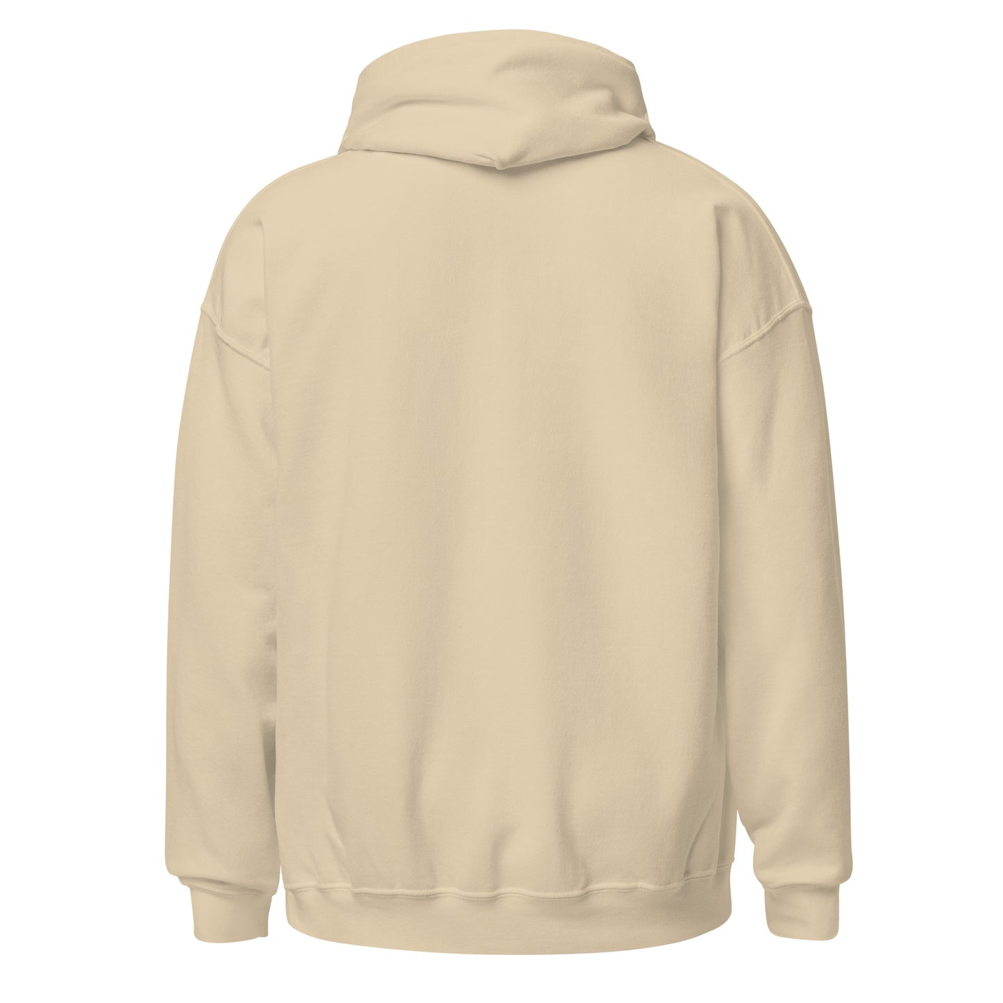 Back view of a men's beige hoodie by Wizard Prints Shop
