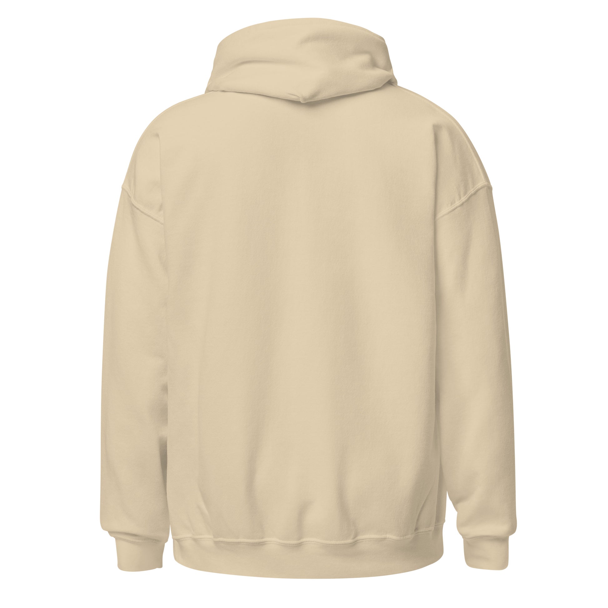 Back view of a men's beige hoodie by Wizard Prints Shop