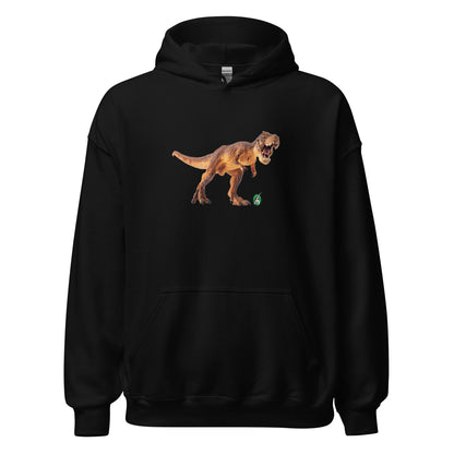 Men's black hoodie with a printed graphic of a life like dinosaur. Designed by Wizard Prints.