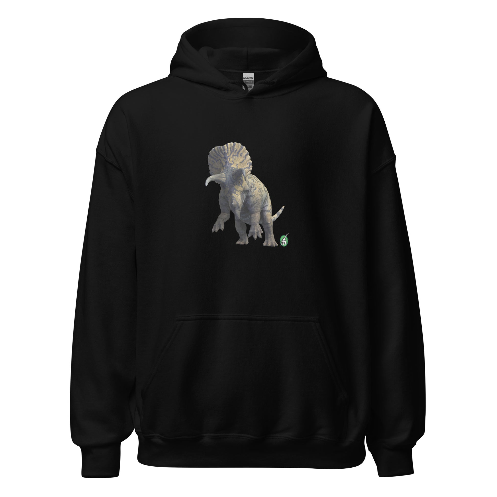 Men's black hoodie with a printed graphic of a life like dinosaur. Designed by Wizard Prints.