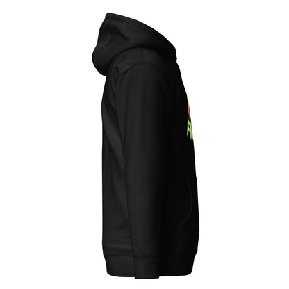 Side view of a men's black hoodie by Wizard Prints Shop