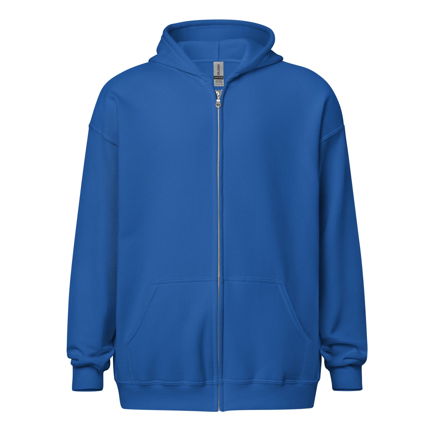 Front view of a men's blue zip through hoodie by Wizard Prints Shop