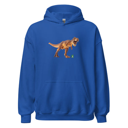 Men's blue hoodie with a printed graphic of a life like dinosaur. Designed by Wizard Prints.