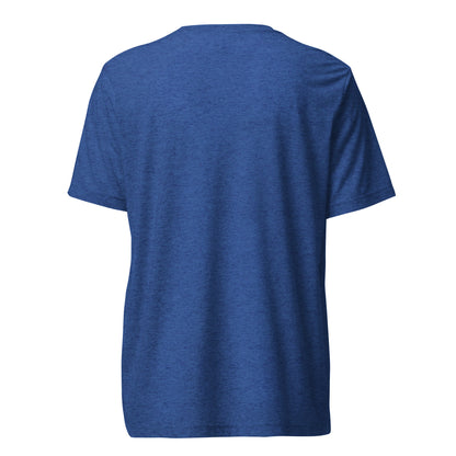 Back view of a men's blue t-shirt by Wizard Prints Shop