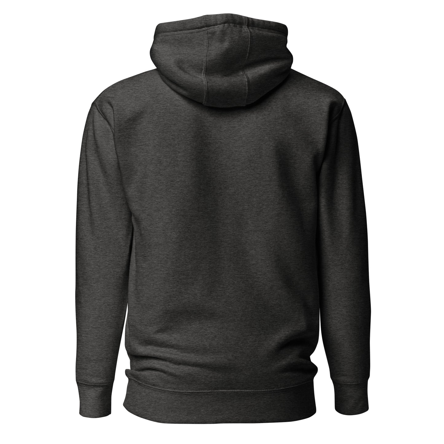 Back view of a men's charcoal hoodie by Wizard Prints Shop