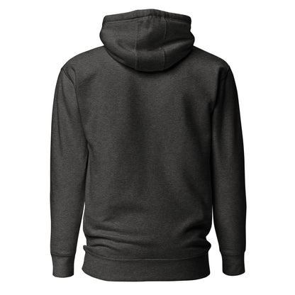 Back view of a men's charcoal hoodie by Wizard Prints Shop