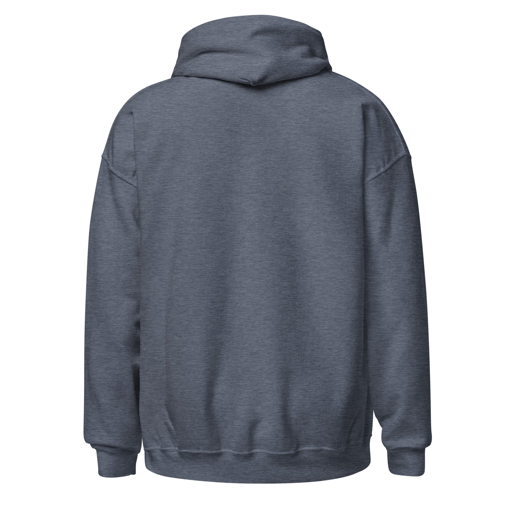 Back view of a men's dark grey hoodie by Wizard Prints Shop.