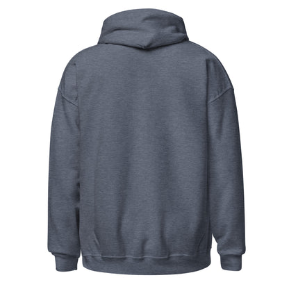 Back view of a men's dark grey hoodie by Wizard Prints Shop.