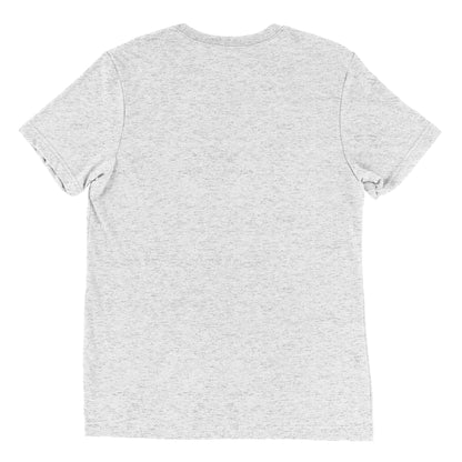 The back view of a men's festival graphic t-shirt in white fleck from Wizard Prints Shop
