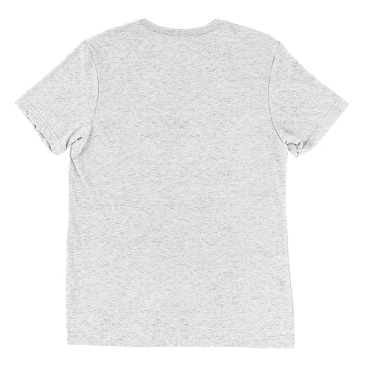 The back view of a men's festival graphic t-shirt in white fleck from Wizard Prints Shop