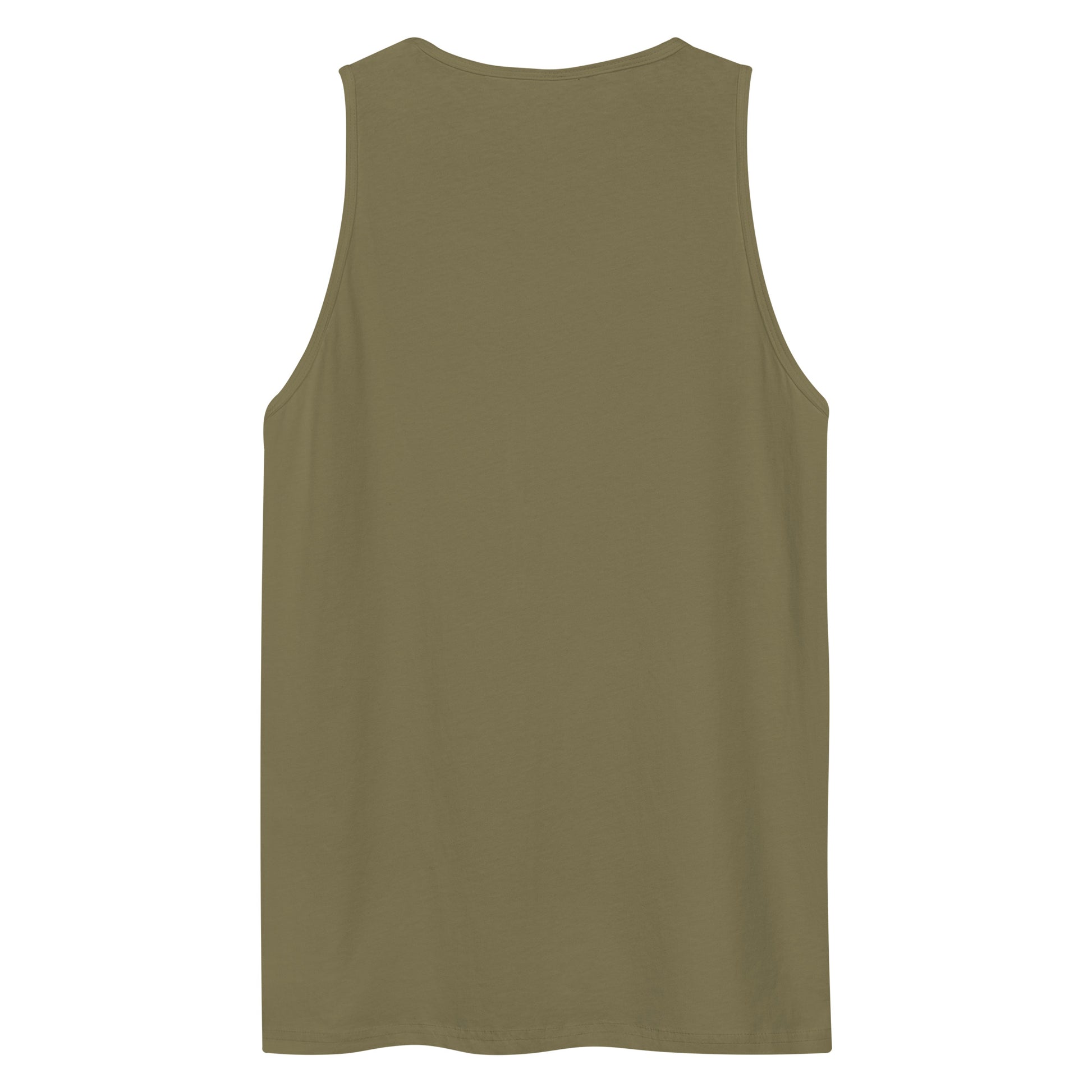 The back view of a men's festival graphic tank top in green from Wizard Prints Shop