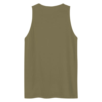 The back view of a men's festival graphic tank top in green from Wizard Prints Shop