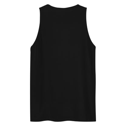 The back view of a men's festival graphic tank top in black from Wizard Prints Shop