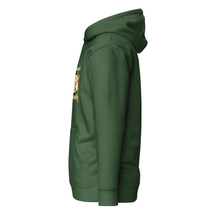 Side view of a men's forest green hoodie by Wizard Prints Shop