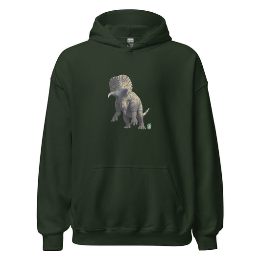 Men's forest green hoodie with a printed graphic of a life like dinosaur. Designed by Wizard Prints.