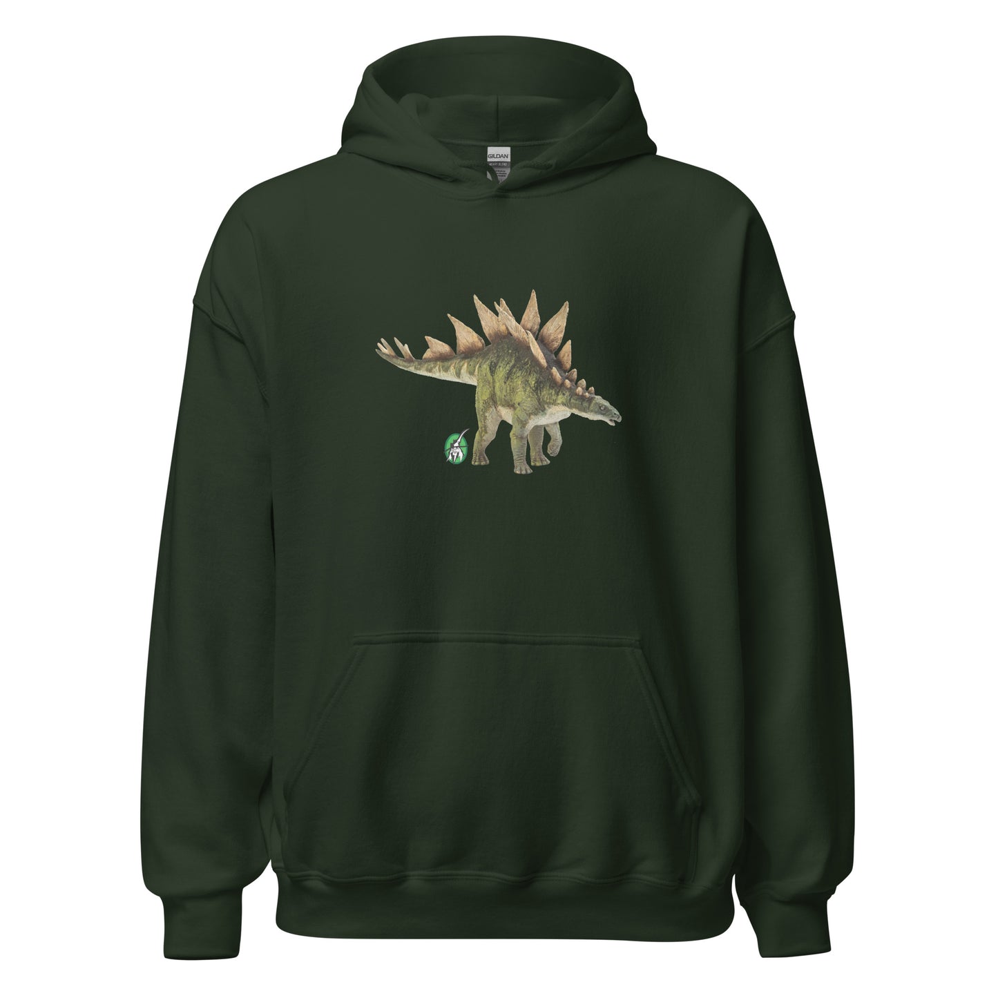 Men's forest green hoodie with a printed graphic of a life like dinosaur, designed by Wizard Prints