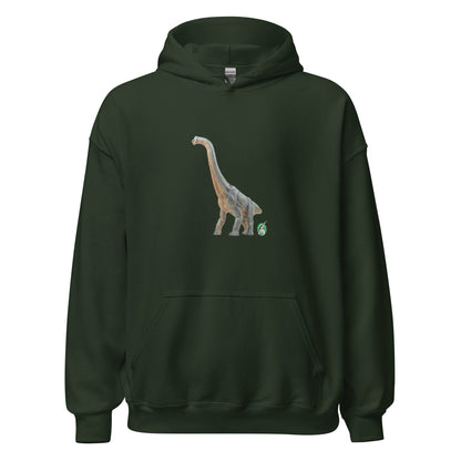 Men's forest green hoodie with a printed graphic of a life like dinosaur, designed by Wizard Prints