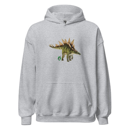 Men's grey hoodie with a printed graphic of a life like dinosaur, designed by Wizard Prints