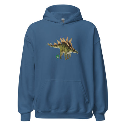 Men's indigo hoodie with a printed graphic of a life like dinosaur, designed by Wizard Prints