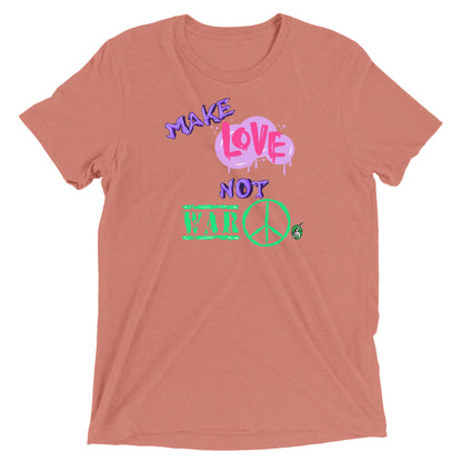 A Wizard Prints men's graphic rebel t-shirt in mauve with a printed graphic on the front of Make-Love-Not-War graphitti style 