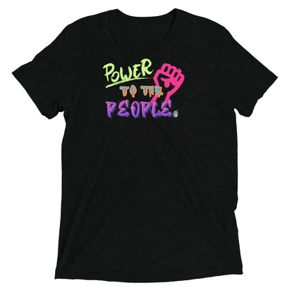 A Wizard Prints men's graphic rebel t-shirt in black with a printed graphic on the front of Power to the People graphitti style 