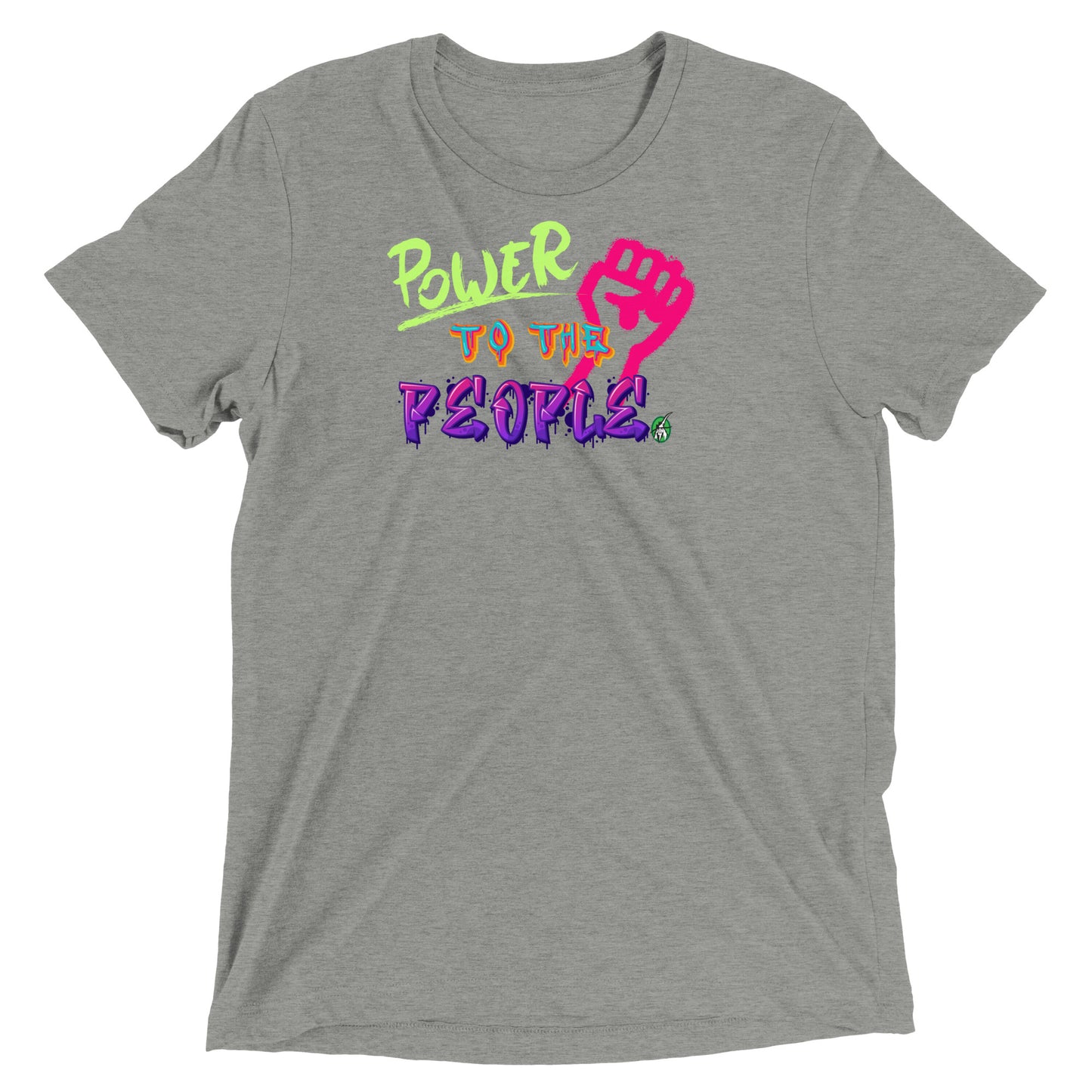 A Wizard Prints men's graphic rebel t-shirt in grey with a printed graphic on the front of Power to the People graphitti style 