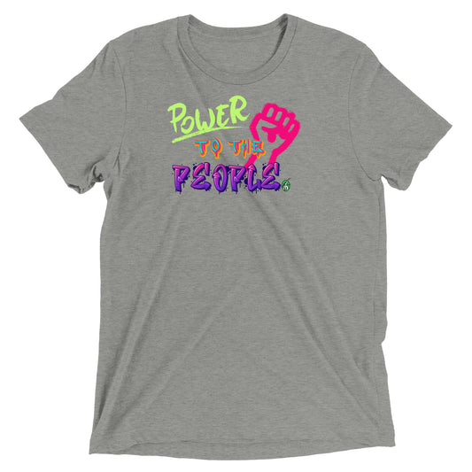 A Wizard Prints men's graphic rebel t-shirt in grey with a printed graphic on the front of Power to the People graphitti style 