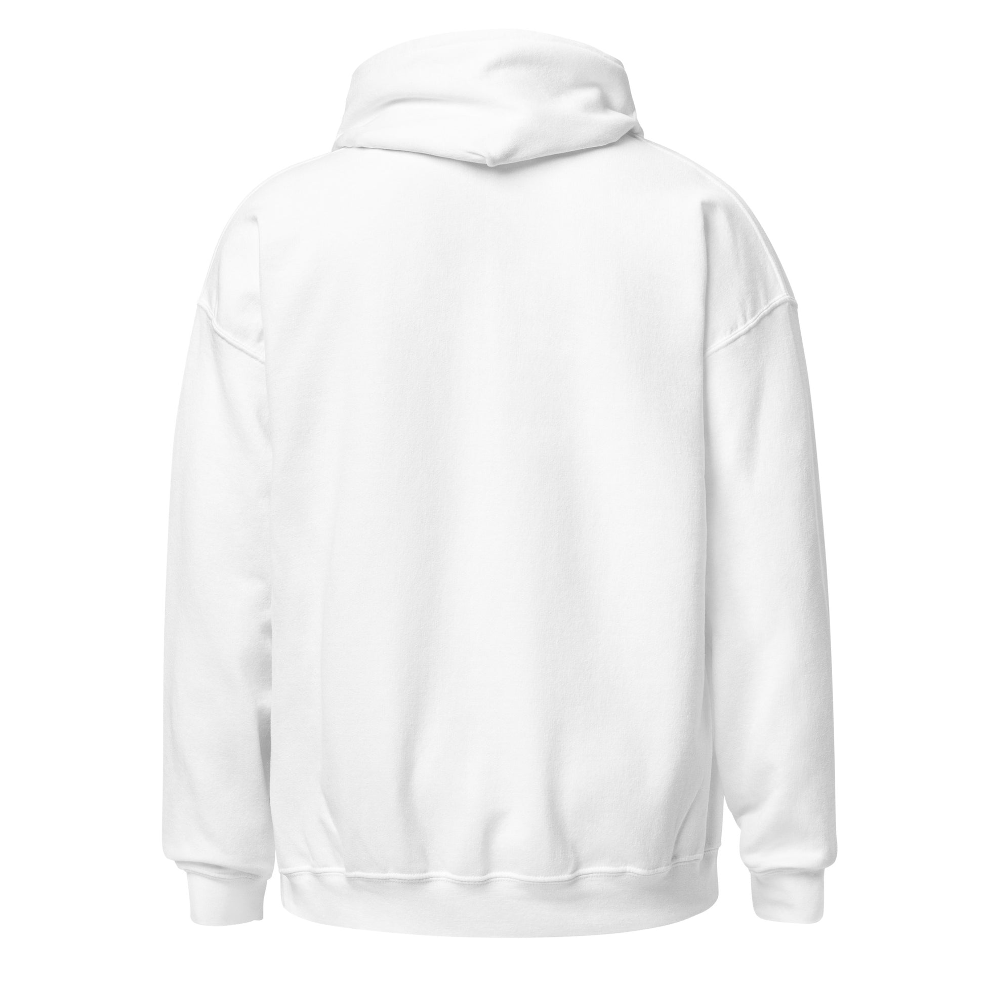Back view of a men's white hoodie by Wizard Prints Shop
