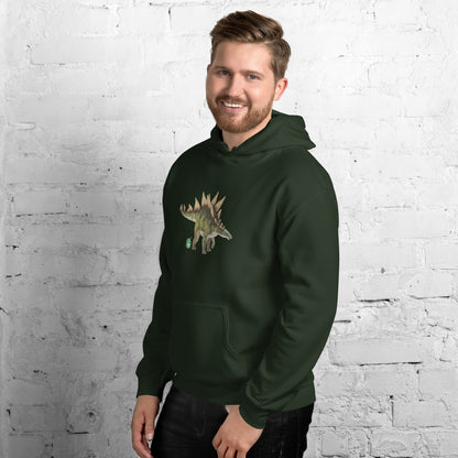 Men's forest green hoodie with a printed graphic of a life like dinosaur, designed by Wizard Prints