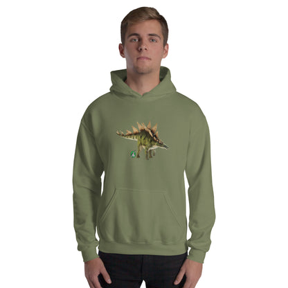 Men's military green hoodie with a printed graphic of a life like dinosaur, designed by Wizard Prints