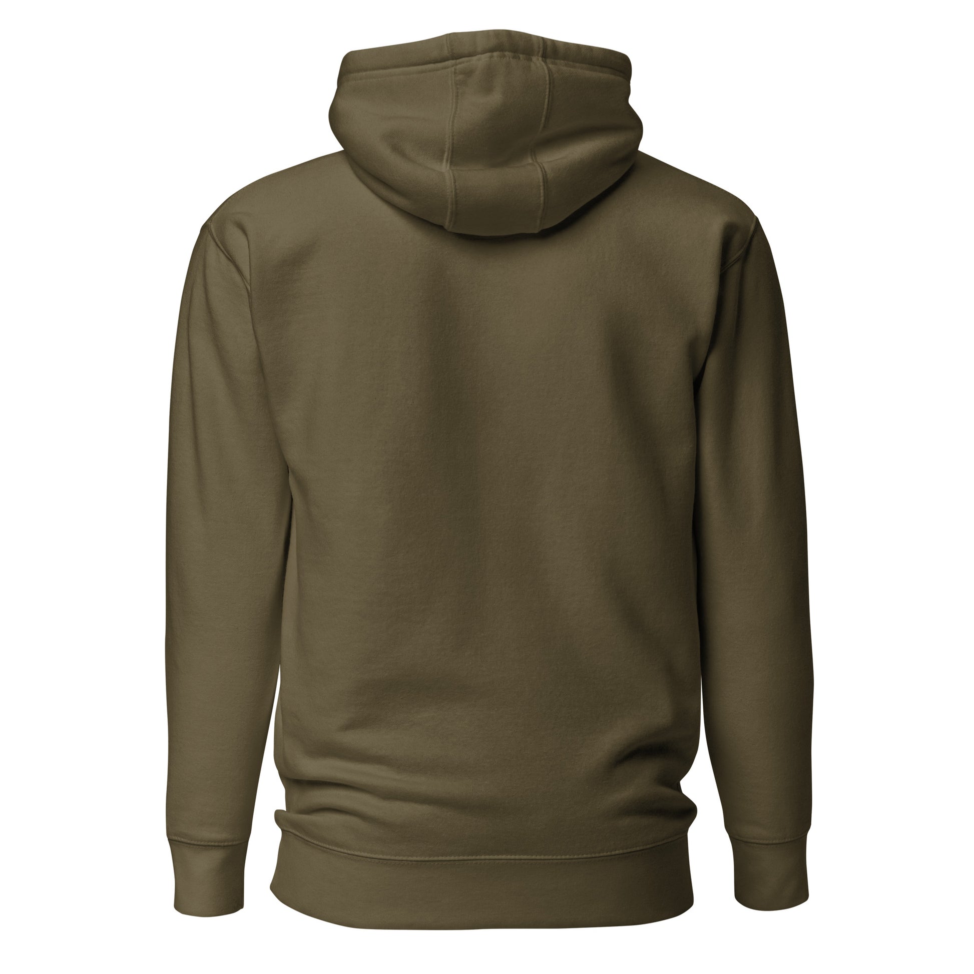 Back view of a men's military green hoodie by Wizard Prints Shop