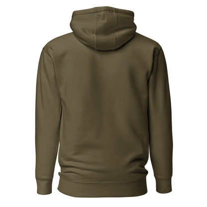 Back view of a men's military green hoodie by Wizard Prints Shop